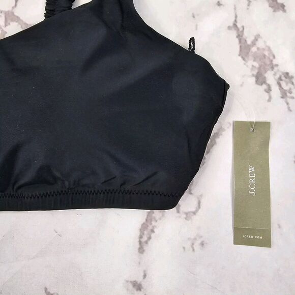 J Crew Swim Top XL Black Scrunchie Strap Square Neck Bikini Padded BM431 - Picture 3 of 10